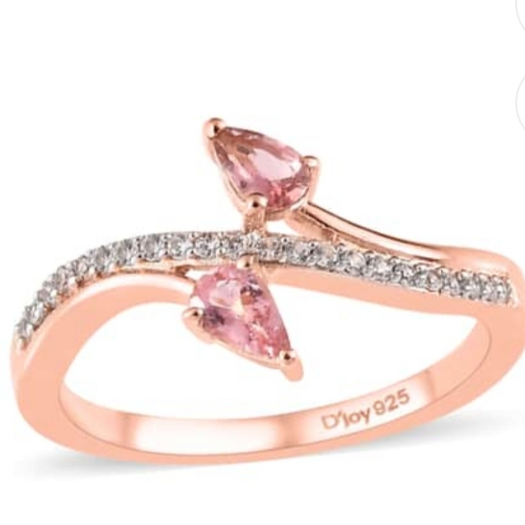 Authentic Morro Redondo Pink Tourmaline, White Zircon Ring Rose Gold/925 Sz 6!